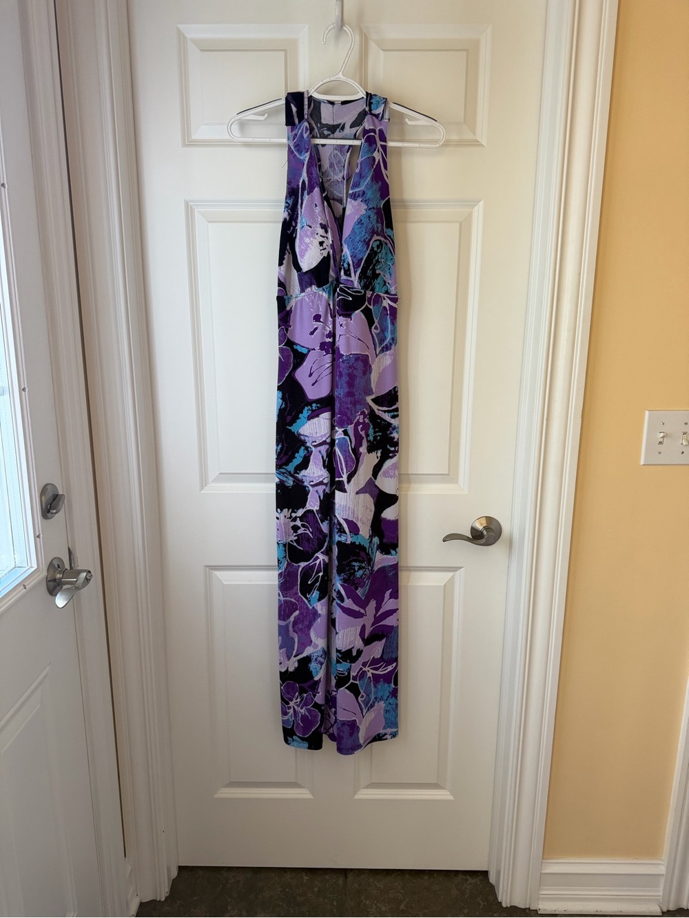 Vibrant Purple/Black/Blue Halter Maxi Dress Flowy Summer Small